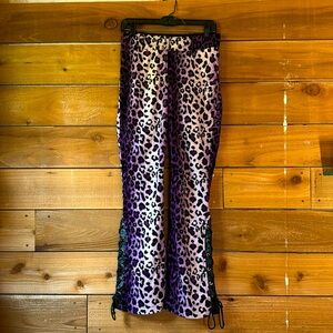 Lip Service Purple Leopard Print Lace-Up Flare Pants